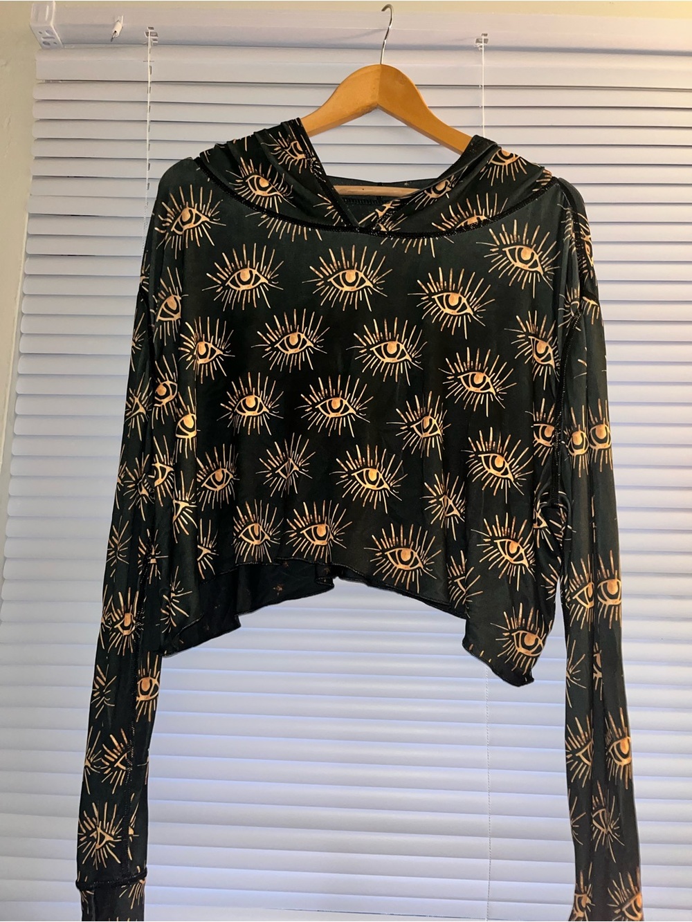 Crop Hoodie Top with Gold Eye Print - Women